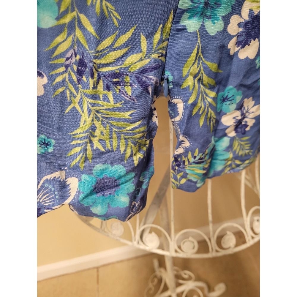 Emma James Liz Claiborne Blouse Womens Blue Floral Linen Blend Tropical Size 10 - Picture 4 of 6